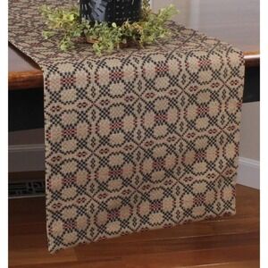 Primitive Colonial Farmhouse Kendall Jacquard Black Table Runner 14" x 36"‎ NEW
